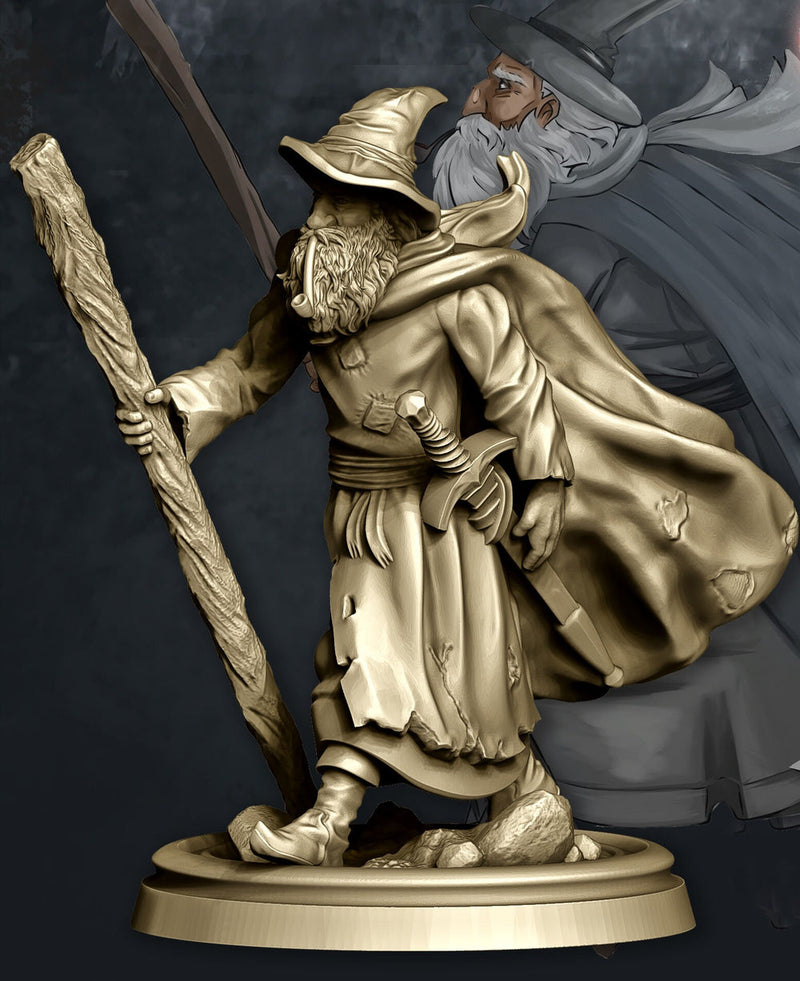 Human Mage Fighting w/ Staff and Walking | Miniature |28mm| 32mm|54mm|75mm|100mm Pathfinder Figure | DnD | Human Wizard Figurine unpainted | - Only-Games