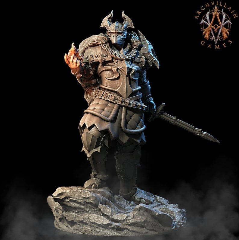 Tiefling Eldritch Knight Fighter Miniature | 28mm, 32mm, 75mm Scales | Dungeons and Dragons | Pathfinder | Figure for Painting | - Only-Games