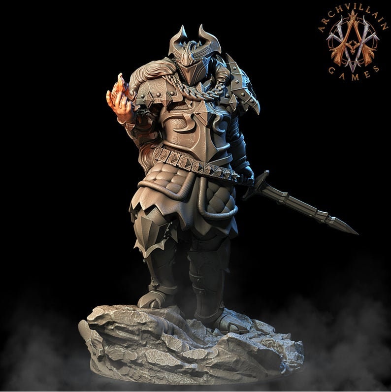 Tiefling Eldritch Knight Fighter Miniature | 28mm, 32mm, 75mm Scales | Dungeons and Dragons | Pathfinder | Figure for Painting | - Only-Games