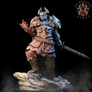 Tiefling Eldritch Knight Fighter Miniature | 28mm, 32mm, 75mm Scales | Dungeons and Dragons | Pathfinder | Figure for Painting | - Only-Games