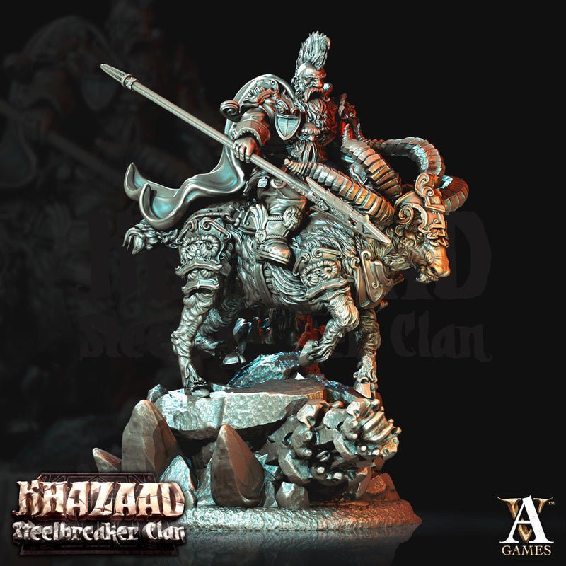 Dwarf Fighter Mounted on Ram | Scale 28mm, 32mm, 75mm | Resin Miniature | Dungeons and Dragons Pathfinder | Figure Painting | - Only-Games