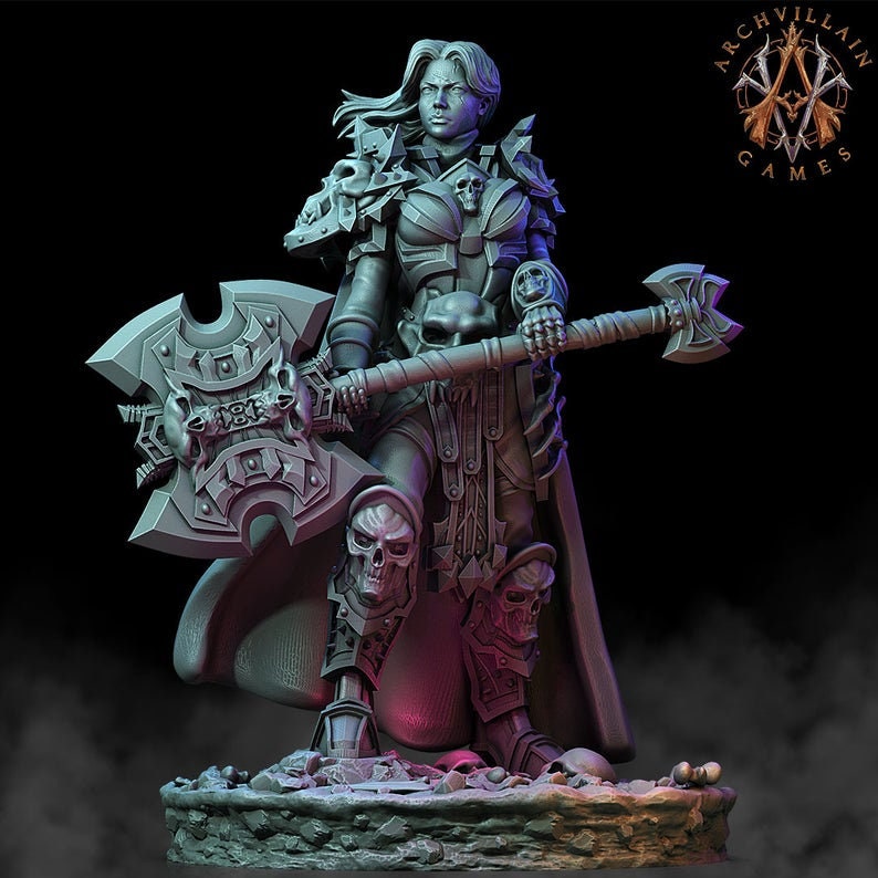 Oathbreaker Female Paladin Chaos Knight Unpainted Miniature | 28mm, 32mm Scales | Dungeons and Dragons | Pathfinder | Frostgrave | DnD - Only-Games