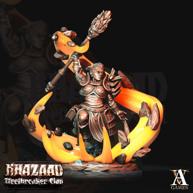 Dwarf Female Wizard Miniature | Mountain Dwarf | Dungeons and Dragons | 28mm, 32mm, 75mm Scales| Pathfinder | Unpainted - Only-Games