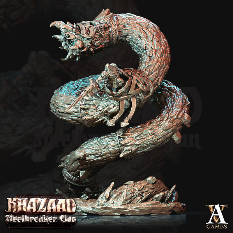 Dwarf Fighter Mounted on Gargantuan Worm | 160mm, Scale 28mm/32mm | Resin Miniature | Dungeons and Dragons Pathfinder | - Only-Games