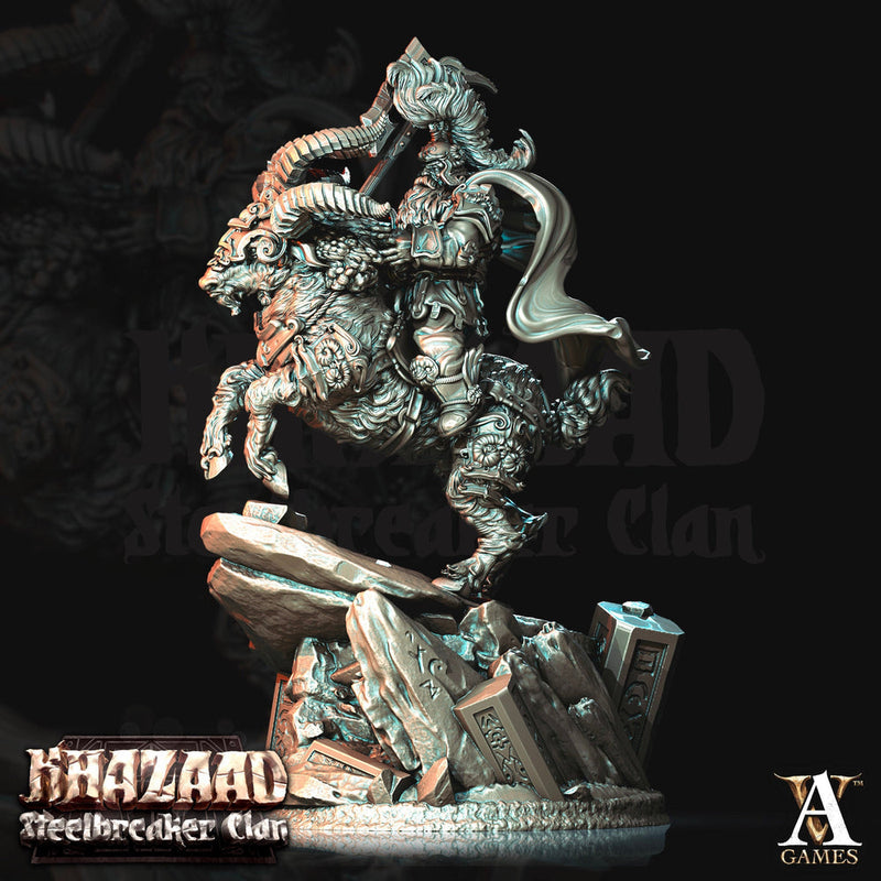 Dwarf Fighter Mounted on Ram | Scale 28mm, 32mm, 75mm | Resin Miniature | Dungeons and Dragons Pathfinder | Figure Painting | - Only-Games