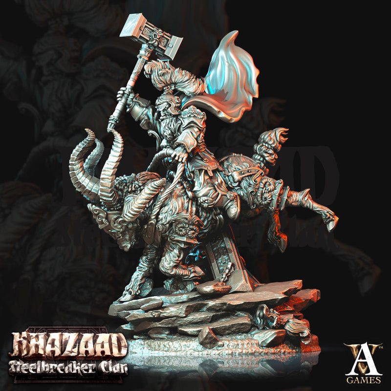 Dwarf Fighter Mounted on Ram | Scale 28mm, 32mm, 75mm | Resin Miniature | Dungeons and Dragons Pathfinder | Figure Painting | - Only-Games