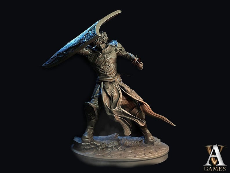 Human Cleric Mace and Shield Unpainted Miniature | 28mm, 32mm, 54mm,75mm, 100mm Scales | Dungeons and Dragons | Pathfinder | AOS | DnD - Only-Games