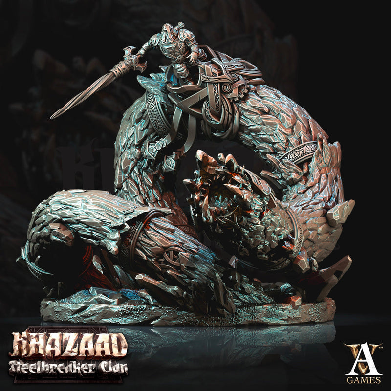 Dwarf Fighter Mounted on Gargantuan Worm | 110mm, Scale 28mm/32mm | Resin Miniature | Dungeons and Dragons Pathfinder - Only-Games
