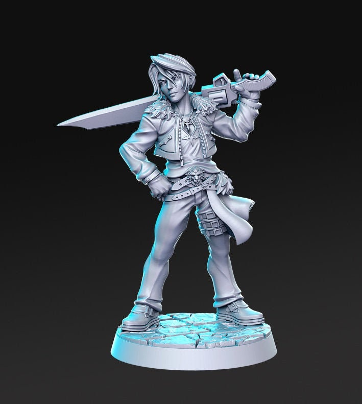 Fighter Gunslinger Cal Lionclaw Classic JRPG | 28mm,32mm,75mm Scale | Unpainted resin Figurine D&D Tabletop Fantasy Miniature Gaming - Only-Games