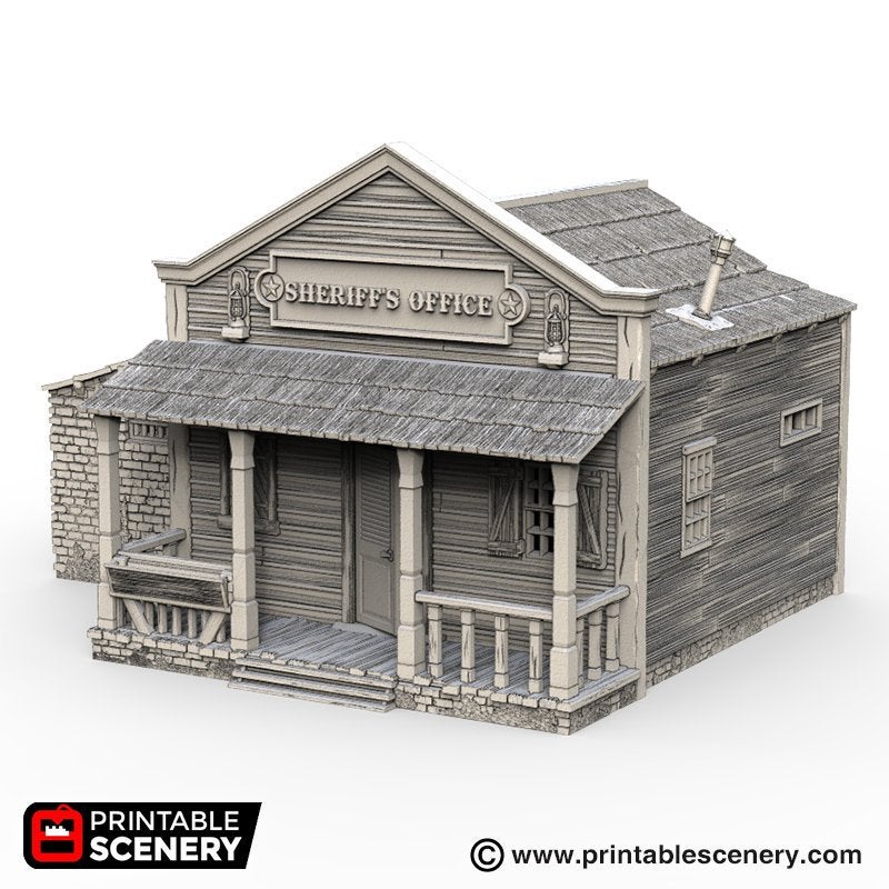 Sheriff's Office and Jail - Time Warp - Printable Scenery Wargaming Terrain Scatter Western D&D DnD Sherrif Sheriffs - Only-Games