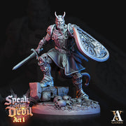 Tiefling Fighter Miniature | 28mm, 32mm, 75mm Scales | Dungeons and Dragons | Pathfinder | Figure for Painting | - Only-Games