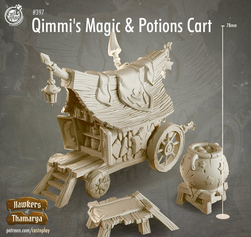 Potions Seller's Cart w/ NPC Dealer mini  | 28mm, 32mm| Dungeons and Dragons 5e Miniatures | Pathfinder | Figurine | DnD | - Only-Games