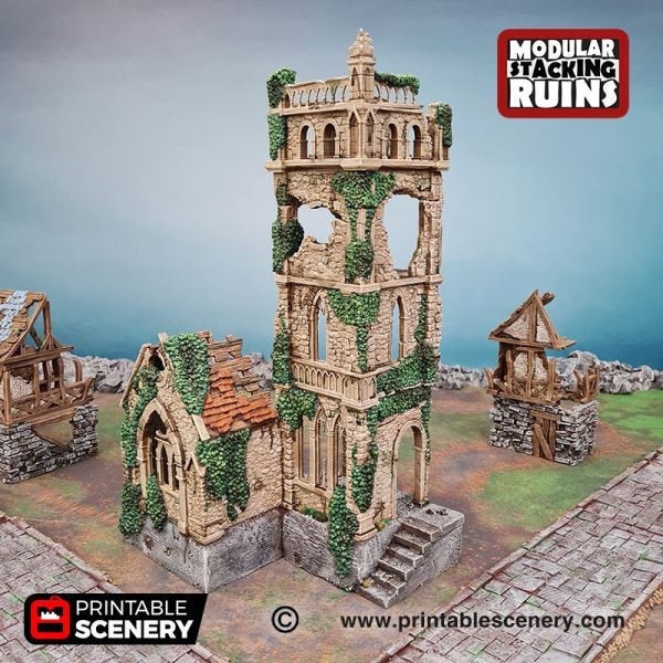 Bell Tower and Sept - Shadowfey Ruins 15mm 20mm 28mm 32mm 37mm Belltower Transept Wargaming Terrain D&D DnD - Only-Games