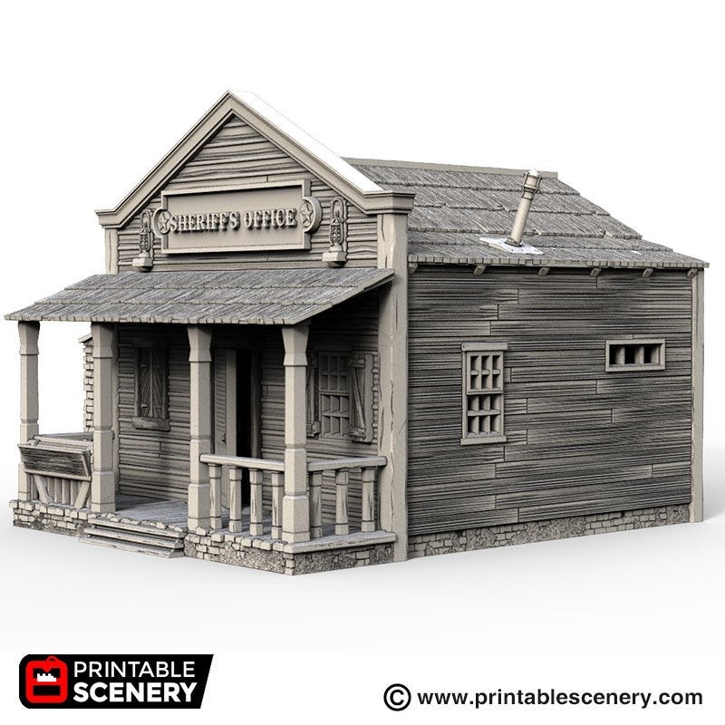 Sheriff's Office and Jail - Time Warp - Printable Scenery Wargaming Terrain Scatter Western D&D DnD Sherrif Sheriffs - Only-Games