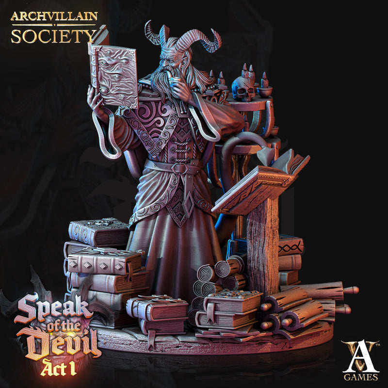 Tiefling Wizard Order of the Scribes Miniature|28mm,32mm,54mm |75mm|100mm Scales | Dungeons and Dragons | Pathfinder | Figure for Painting | - Only-Games