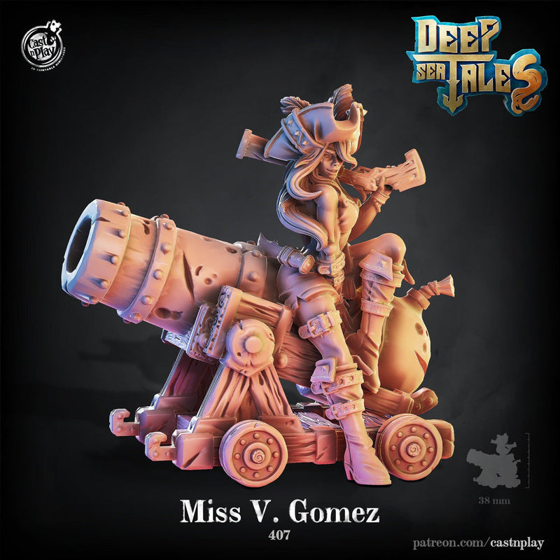 Sexy Female Pinup Swashbuckler Fighter Pirate Gunslinger on Canon| 28mm, 32mm, 75mm Scale | Dungeons and Dragons 5e Miniatures | DnD Mini | - Only-Games