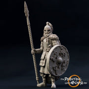 Fighter Spearman with shield in Studded Leather | 28mm Scale | 32mm Scale | 75mm Scale Pathfinder Figure |DnD| miniature Figurine unpainted| - Only-Games