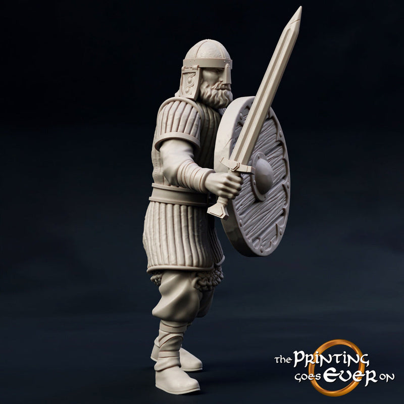 Fighter Sword and Shield in Studded Leather | 28mm Scale | 32mm Scale | 75mm Scale Pathfinder Figure |DnD| miniature Figurine unpainted| - Only-Games