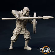 Fighter Spearman with shield in Studded Leather | 28mm Scale | 32mm Scale | 75mm Scale Pathfinder Figure |DnD| miniature Figurine unpainted| - Only-Games