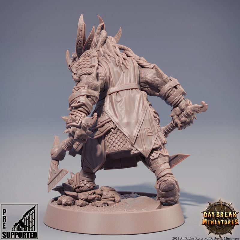 Dragonborn Fighter Two weapon style axes | 28mm, 32mm,54mm,75mm,100mm Scale Resin Miniature | Dungeons and Dragons Miniatures | Pathfinder | - Only-Games