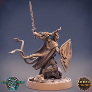 Tiefling Female Fighter Shield Master | 28mm, 32mm, 75mm Scale Resin Miniature | Dungeons and Dragons | Pathfinder | Strahd - Only-Games