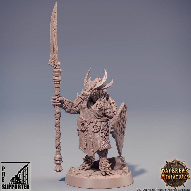 Dragonborn Fighter Spear and Shield | 28mm, 32mm, 75mm Scale Resin Miniature | Dungeons and Dragons Miniatures | Pathfinder | - Only-Games