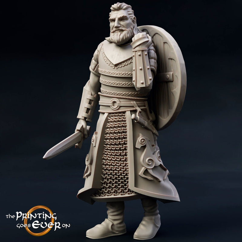 Fighter Sword and Shield in Studded Chainmail | 28mm Scale | 32mm Scale | 75mm Scale Pathfinder Figure |DnD| miniature Figurine unpainted| - Only-Games