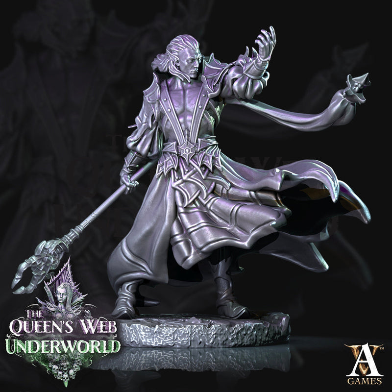 Dark Elf Drow Wizard  | 28mm, 32mm, 54mm, 75mm, 100mm | DnD 5e Miniature | Dark Elf Male Magic User, Drow mage | Dungeons and Dragons | - Only-Games