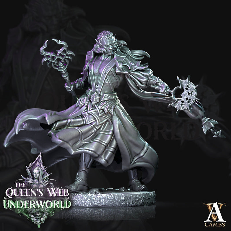 Dark Elf Drow Wizard  | 28mm, 32mm, 54mm, 75mm, 100mm | DnD 5e Miniature | Dark Elf Male Magic User, Drow mage | Dungeons and Dragons | - Only-Games