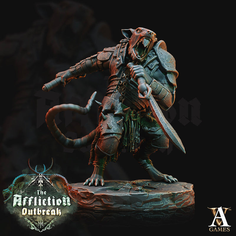 Wererat in Heavy Armor  Mace and Shield | Resin Miniature | D and D|28mm,32mm,54mm/75mm /100mm Scales | Pathfinder ratfolk | D&D 5e | - Only-Games