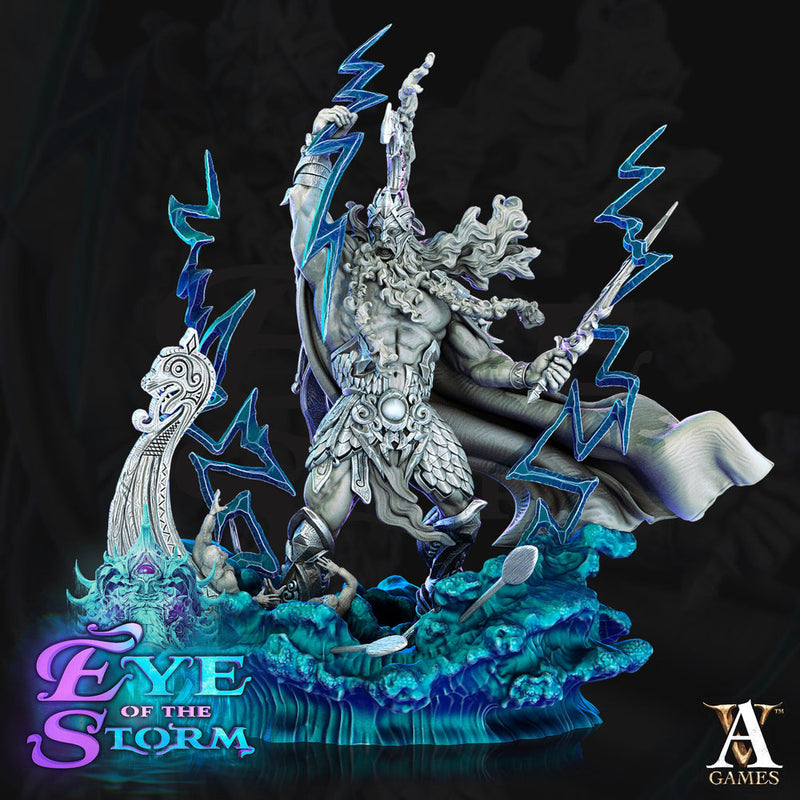 Storm Giant  King Water base and full effects| 165mm Tall -100mm Base | 3d printed |  Storm King's Thunder miniature| Dungeons and Dragons | - Only-Games