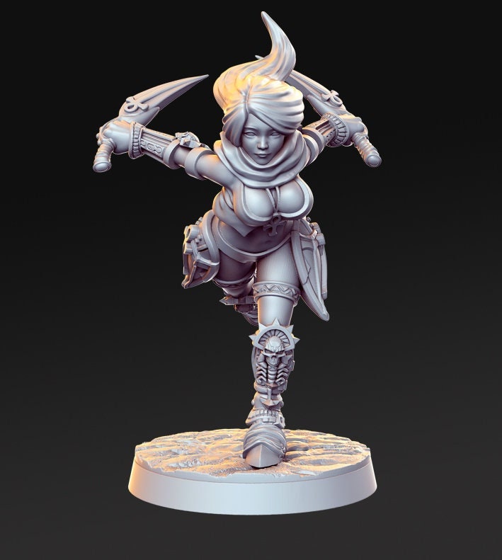 Pinup Female Rogue Assassin | 28mm Scale | 32mm Scale Miniature | 75mm Scale | Sexy Female unpainted resin Figurine mini - D&D - Only-Games