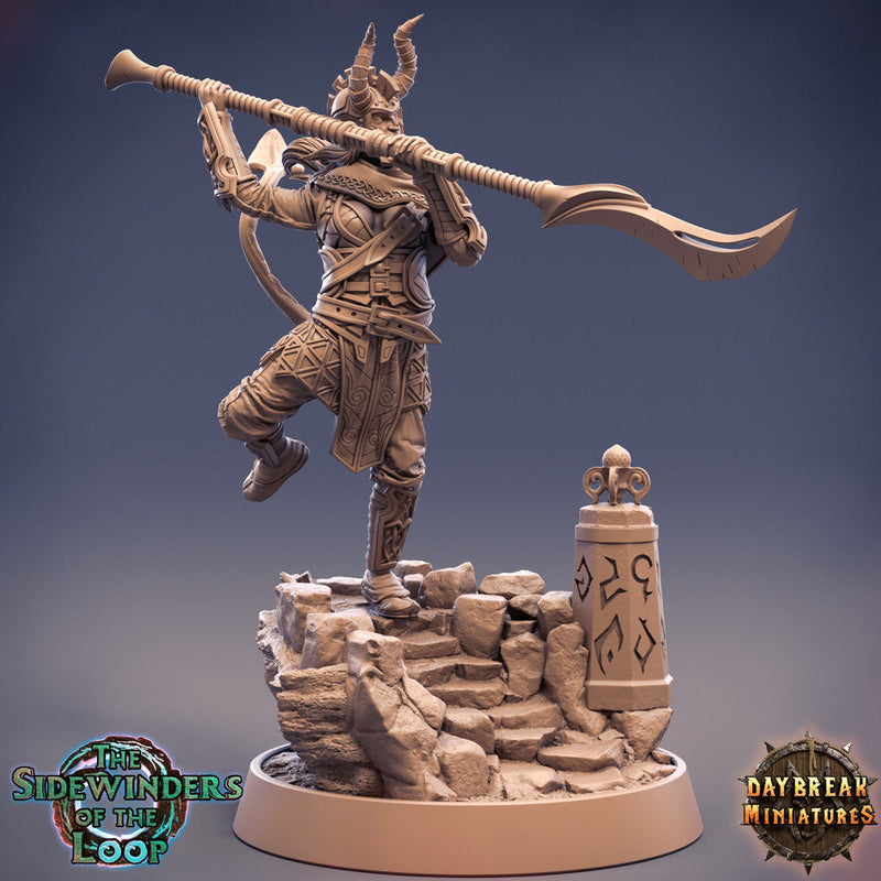 Tiefling Fighter Pole Arm Master | 28mm, 32mm, 75mm Scale Resin Miniature | Dungeons and Dragons | Pathfinder | - Only-Games
