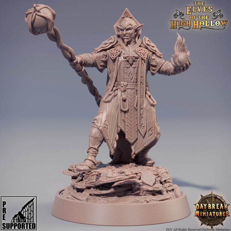 Wood Elf Wizard | Elf Druid | Miniature | 28mm Scale | 32mm Scale | 75mm Scale | Pathfinder Figure | DnD | Elf Figurine unpainted| - Only-Games