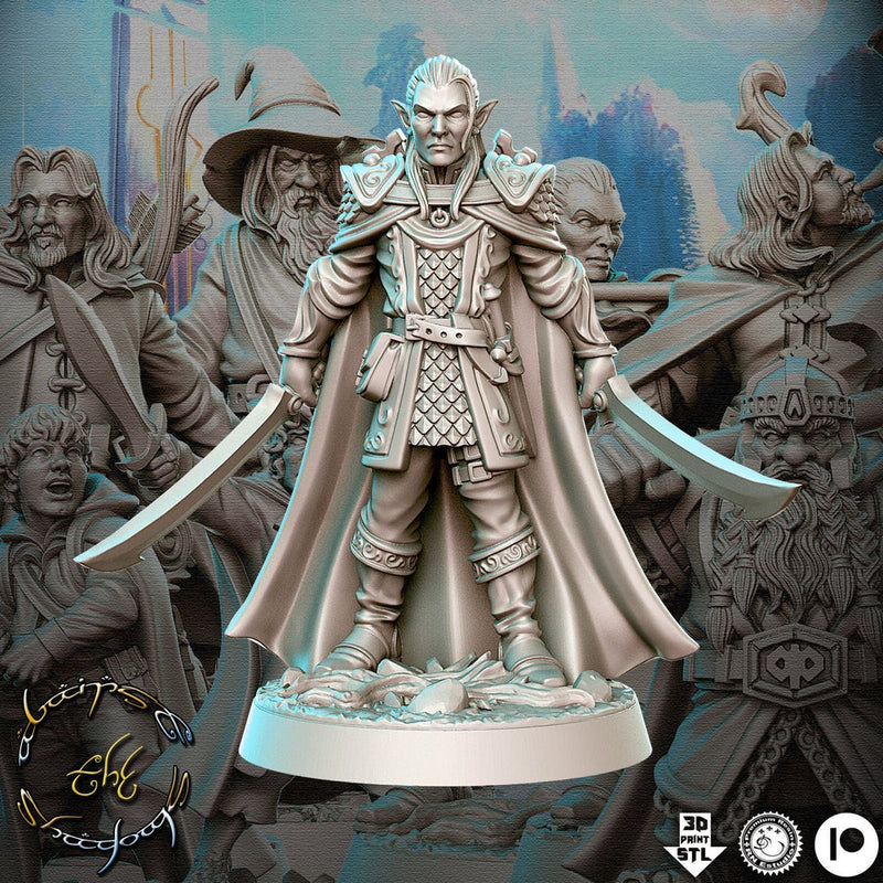 Moon Elf Fighter 2 Weapons Style| 28mm Scale | 32mm Scale Miniature | 75mm Scale | RN Estudio unpainted resin Figurine mini - D&D - Only-Games
