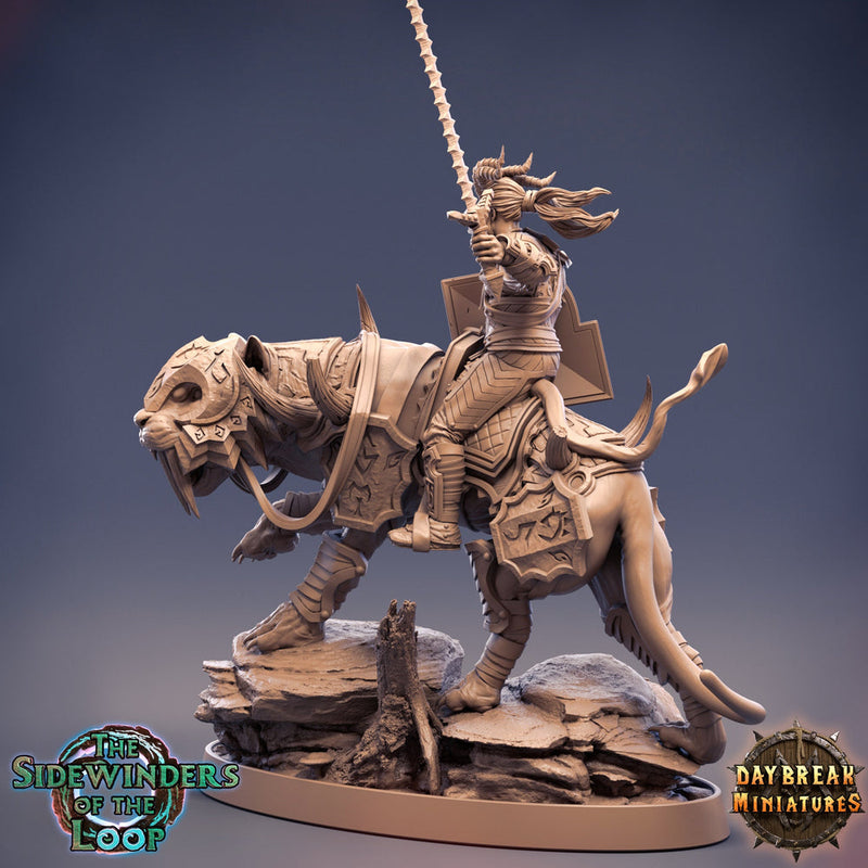 Tiefling Fighter mounted on Giant Feline | Dungeons and Dragons 5e Miniature | 28mm Scale | 32mm Scale | 75mm Scale | Pathfinder | - Only-Games
