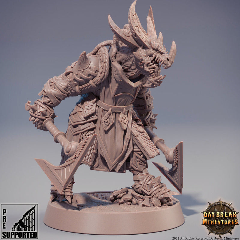 Dragonborn Fighter Two weapon style axes | 28mm, 32mm,54mm,75mm,100mm Scale Resin Miniature | Dungeons and Dragons Miniatures | Pathfinder | - Only-Games