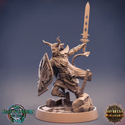 Tiefling Female Fighter Shield Master | 28mm, 32mm, 75mm Scale Resin Miniature | Dungeons and Dragons | Pathfinder | Strahd - Only-Games