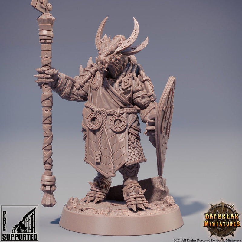 Dragonborn Fighter Spear and Shield | 28mm, 32mm, 75mm Scale Resin Miniature | Dungeons and Dragons Miniatures | Pathfinder | - Only-Games
