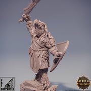 Dragonborn Fighter Flaming  Sword & Shield | 28mm, 32mm, 75mm Scale Resin Miniature | Dungeons and Dragons | Pathfinder | - Only-Games