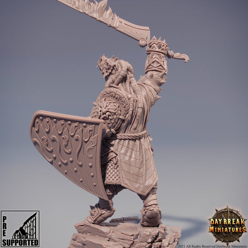 Dragonborn Fighter Flaming  Sword & Shield | 28mm, 32mm, 75mm Scale Resin Miniature | Dungeons and Dragons | Pathfinder | - Only-Games