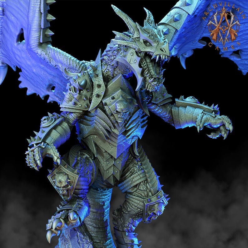 Ancient Gargantuan Dragon with Armor Rider Option | 90mm base. 150mm tall, Wingspan 260mm | Dragon Queen | Dungeons and Dragons | - Only-Games