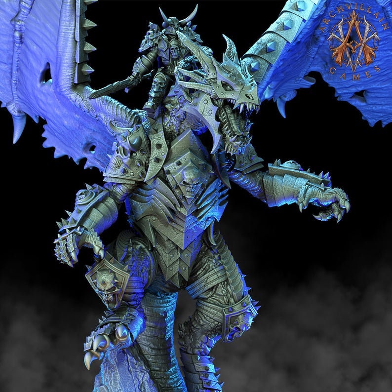 Ancient Gargantuan Dragon with Armor Rider Option | 90mm base. 150mm tall, Wingspan 260mm | Dragon Queen | Dungeons and Dragons | - Only-Games