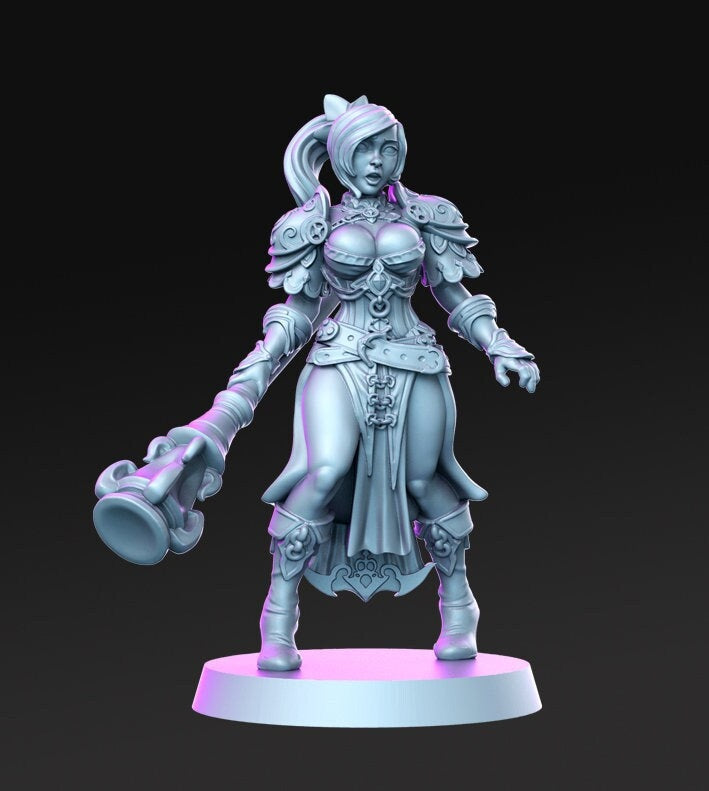 Pinup Sexy Female Fighter with Mace | 28mm Scale | 32mm Scale Miniature | 75mm Scale | - Minis - D&D -  Pathfinder - Unpainted mini - Only-Games