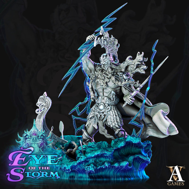 Storm Giant  King Water base and full effects| 165mm Tall -100mm Base | 3d printed |  Storm King's Thunder miniature| Dungeons and Dragons | - Only-Games