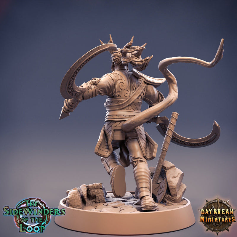 Tiefling Fighter Battle Master Two-weapon Style | 28mm, 32mm, 75mm Scale Resin Miniature | Dungeons and Dragons | Pathfinder | - Only-Games