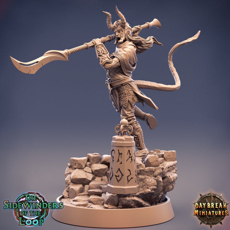 Tiefling Fighter Pole Arm Master | 28mm, 32mm, 75mm Scale Resin Miniature | Dungeons and Dragons | Pathfinder | - Only-Games
