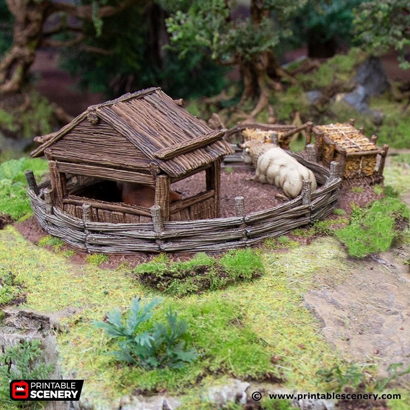 Oxen Enclosure - Hagglethorn Hollow - Printable Scenery Terrain D&D DnD Bull Cow - Only-Games