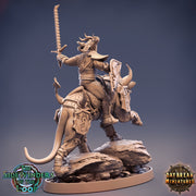 Tiefling Fighter mounted on Giant Feline | Dungeons and Dragons 5e Miniature | 28mm Scale | 32mm Scale | 75mm Scale | Pathfinder | - Only-Games