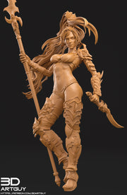 Elf Pinup Female Fighter Polearm master Gladiator PC or NPC | 28mm, 32mm Scales also 50mm and 100mm | Dungeons and Dragons | Pathfinder | - Only-Games